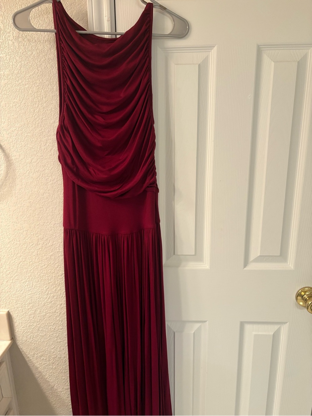 Olivaceous Burgundy Maxi Dress with Draped Bodice